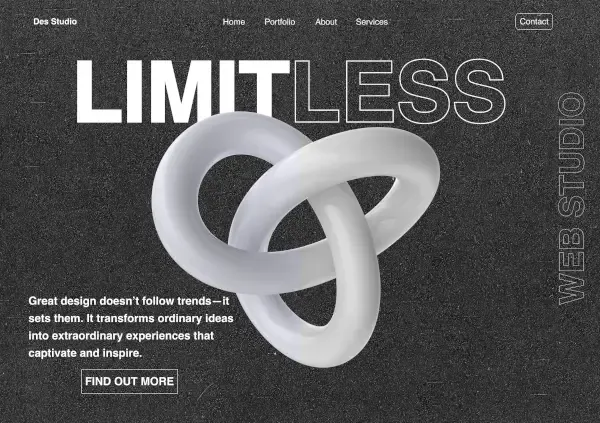 Website example of a design site with a white knot in the center.