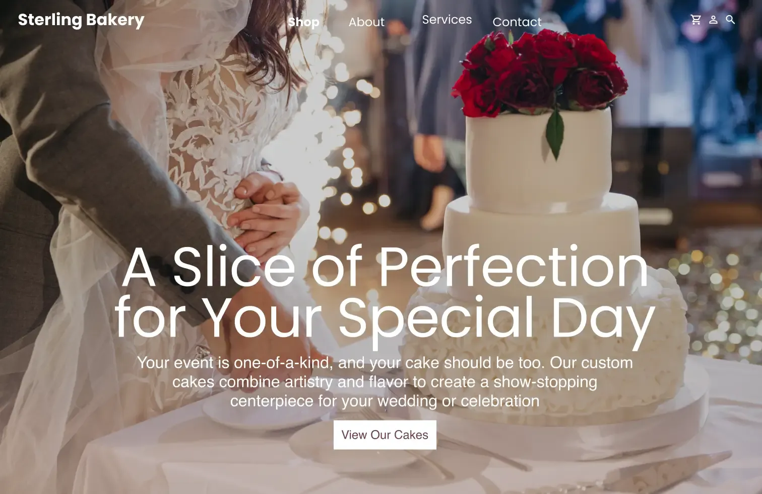 Website example of a bakery that specializes in wedding cakes